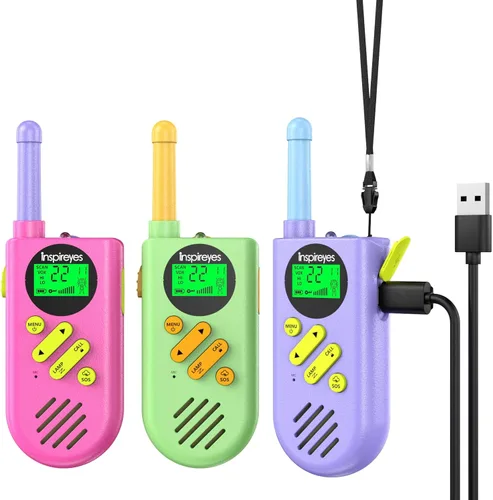 Miniatura 17 de Inspireyes Walkie Talkies para niños recargables, juguetes para niños y niñas de 3 a 12 años, paquete de 2 radios bidireccionales de largo alcance