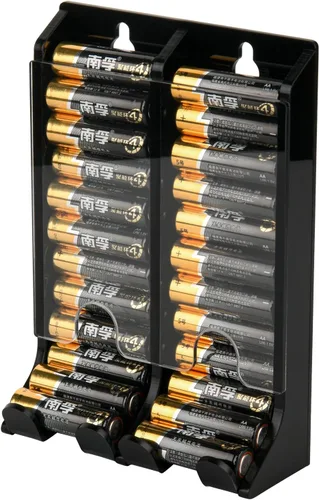 Soporte organizador de baterías AA, dispensador de acrílico con capacidad para 22 baterías, organizador de montaje en pared, contenedor pequeño de