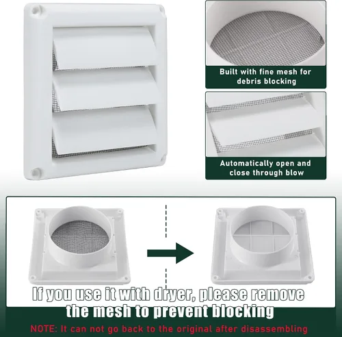 Miniatura 3 de Flehomo Kit de ventana de ventilación de secadora, incluye cubierta de ventilación de secadora con solapas móviles, kit de ventilación de secadora