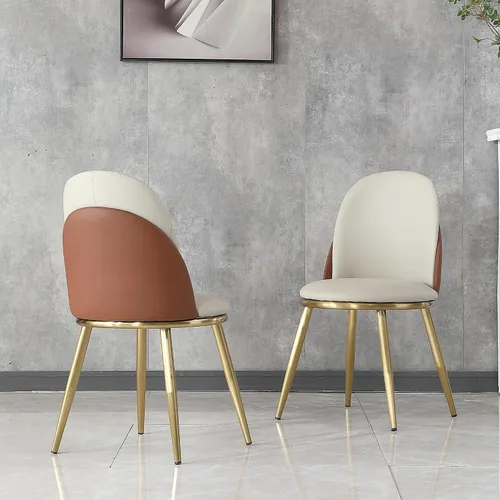 Miniatura 20 de Montary Juego de 2 sillas de comedor, modernas sillas de comedor con patas de acero dorado, elegantes sillas de piel sintética beige con respaldo