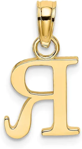 Miniatura 4 de Colgante de oro amarillo macizo de 14 quilates con letra inicial de bloque R
