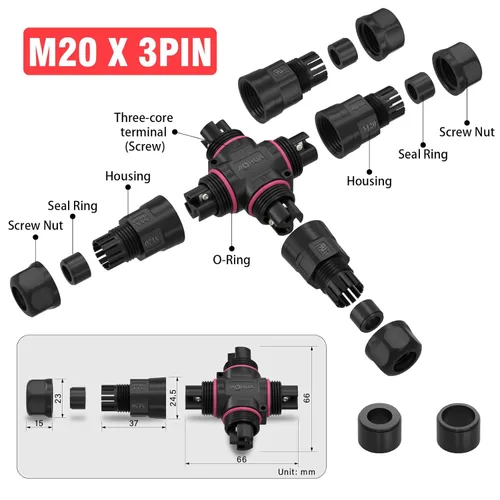 Miniatura 3 de AOHUA Caja de conexiones de 4 vías de 3 pines IP68 impermeable conector de cable de alimentación Ø5.0.000 in - 0.374 in Rango (CA 300 V, 20 A), UL
