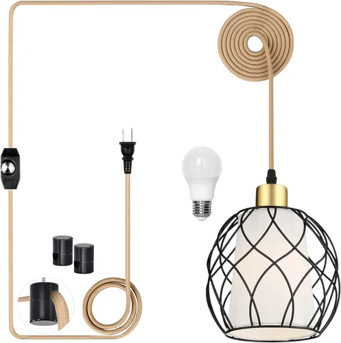 Miniatura 8 de Ruzectt Lámpara colgante enchufable, luz colgante con cable enchufable, lámpara colgante plateada con interruptor regulable, cable transparente