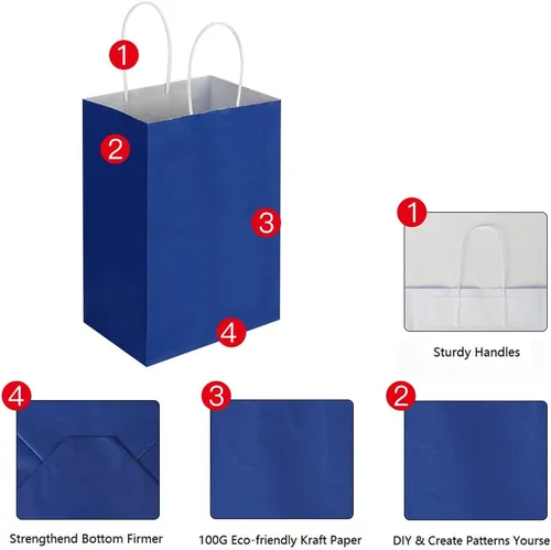 Miniatura 6 de Oikss Cada paquete de 50 bolsas pequeñas de papel kraft azul y morado con asas a granel