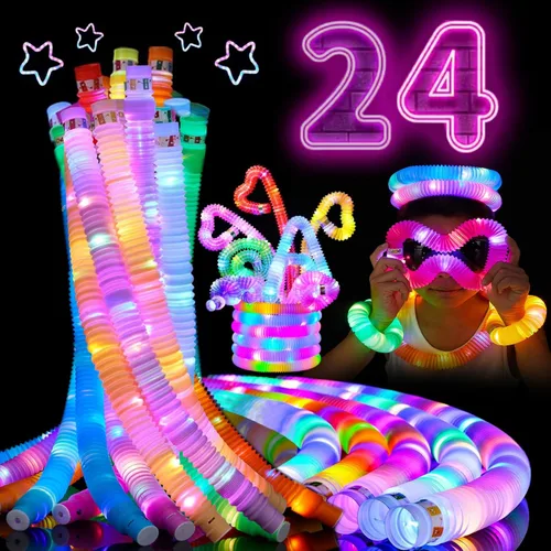 24 tubos LED para estallar, tubos luminosos que brillan en la oscuridad, suministros de fiesta que brillan en la oscuridad, juguetes sensoriales