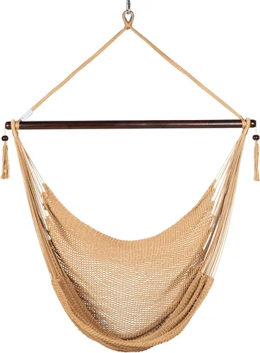 Miniatura 2 de Larga silla hamaca grande caribeña con reposapiés, 48 pulgadas, poliéster, silla de colgar., Bronceado Moca