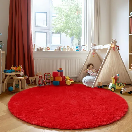 Miniatura 3 de PAGISOFE Alfombra Roja Redonda de 4 Pies, Alfombras de Área para Dormitorio, Alfombra Circular para Habitación de Niñas, Alfombras Esponjosas, Rojo