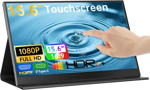 UFYQL Monitor portátil de pantalla táctil de 15.6 pulgadas, pantalla IPS FHD 1080P con funda magnética, HDMI y USB-C Plug & Play, monitor externo