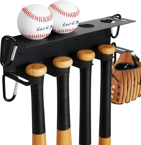 Soporte de pared para bate de béisbol, soporte de béisbol y soporte para bates en la pared para exhibición, organizador de valla de acero resistente