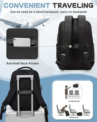 Miniatura 6 de Mochila pequeña para laptop para mujer, bolsa de computadora de 14 pulgadas con bolsillo trasero antirrobo oculto, mochila de viaje ligera