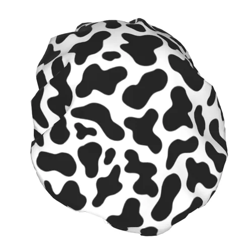 Miniatura 2 de Gorro de ducha de granja de animales abstractos de piel de vaca en blanco y negro para mujer, doble capa impermeable ajustable, gorra de baño