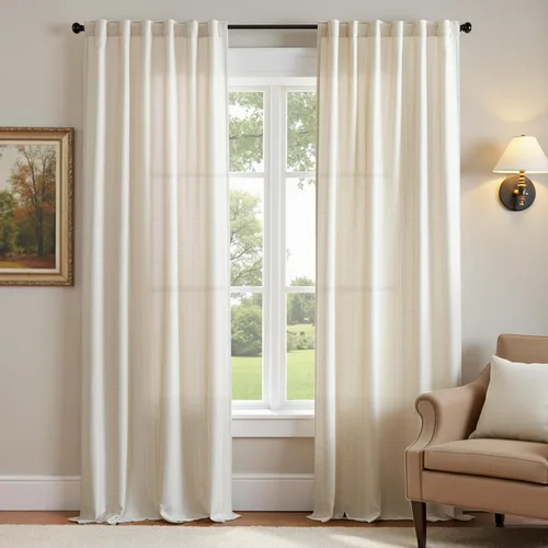 Miniatura 24 de JINCHAN Cortinas de lino beige para sala de estar y dormitorio, cortinas texturizadas de 63 pulgadas de largo, cortinas de estilo rústico de tejido