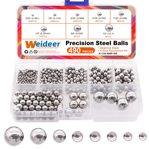 Miniatura 9 de weideer 430pcs Bolas de acero inoxidable de precisión bolas de rodamiento de bicicleta Bolas de mezcla de metal Kit surtido 1/4 "7/32" 3/16" 5/32