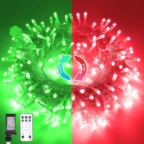 Miniatura 27 de JMEXSUSS Luces rojas blancas y azules con cable transparente, 66 pies, 200 luces LED para decoración del 4 de julio, luz de Navidad para celebración