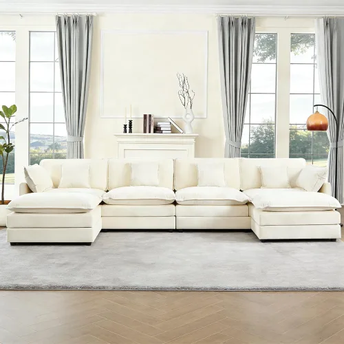 KIVENJAJA - Sofá modular en forma de U extragrande tipo nube, chenilla moderna de 4 plazas con asiento profundo para sala de estar y oficina, con 2