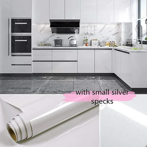 Miniatura 8 de TANONE Papel de contacto blanco de 17.7 x 196 pulgadas para encimeras de cocina, armarios, muebles, vinilo brillante autoadhesivo Blanco - Purpurina