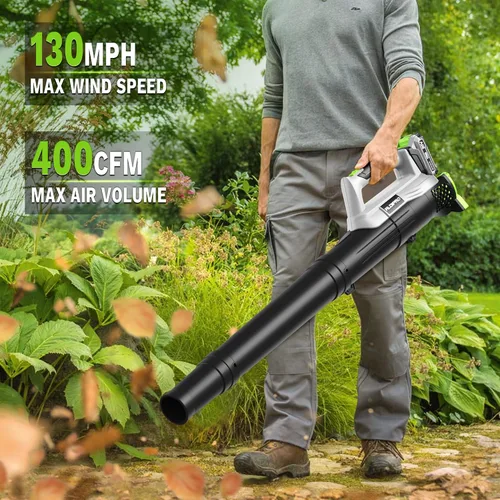 Miniatura 4 de Soplador de hojas inalámbrico con baterías de 2 x 2.0 Ah y cargador rápido Soplador eléctrico ligero de 21 V, soplador portátil alimentado por