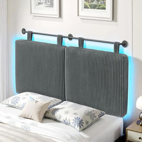Cabecera tamaño Queen, cabeceros modernos montados en la pared con luz LED para cama con tapicería cabecera colgante para dormitorio, con acolchado
