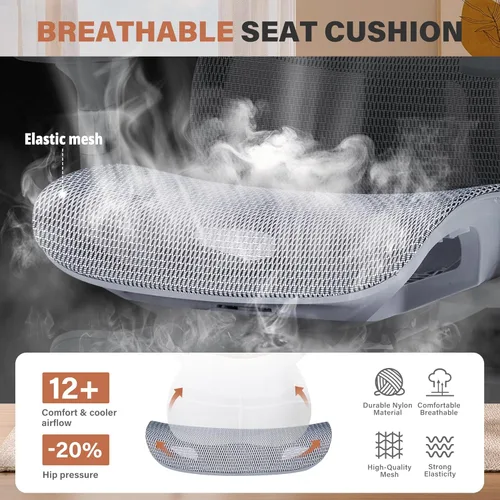 Miniatura 8 de Silla de oficina ergonómica con reposapiés, silla de escritorio de malla resistente de 400 libras, reposabrazos 5D, lumbar 3D, respaldo de 5 Gris