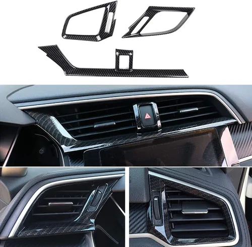 Miniatura 8 de BOYUER 3 unids ABS Control Central Salida de Aire Salida Decoración Cubierta Trim Adhesivo Para Honda Civic 2016 2017 2018 2019 2020 (Rojo)