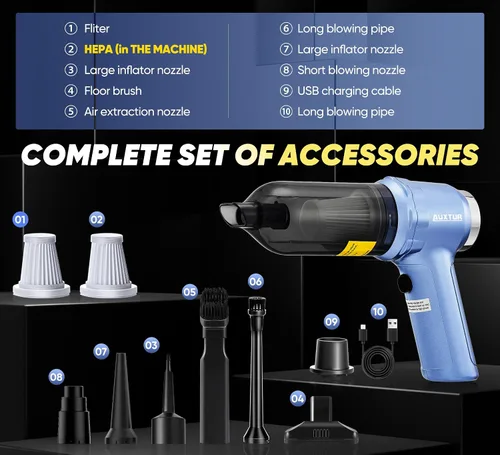 Miniatura 9 de Aspirador de mano inalámbrico portátil con 15000 PA, plumero de aire de 120 W, motor sin escobillas, mini aspiradora de automóvil para automóvil