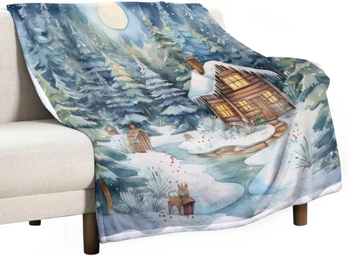 Miniatura 22 de Manta de invierno de acuarela de Navidad en el bosque, manta cálida y acogedora para sofá, cama para adultos, 30 x 40 pulgadas, manta de microfibra