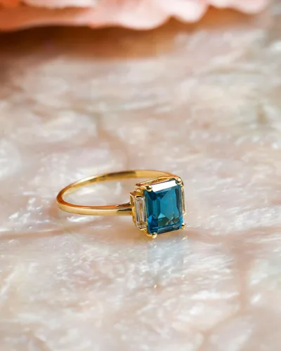 Miniatura 2 de YoTreasure Anillo de topacio blanco de 1.91 quilates, topacio azul de Londres, joyería de oro amarillo de 14 quilates, Metal Metal Piedra preciosa