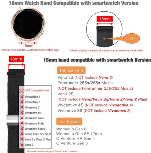 Miniatura 3 de Abanen Correas de reloj elásticas trenzadas para Garmin Venu 2S / Venu 3S/Vivoactive 4S / Vivomove 3S, 0.71 pulgadas (0.709 in), elástico, suave