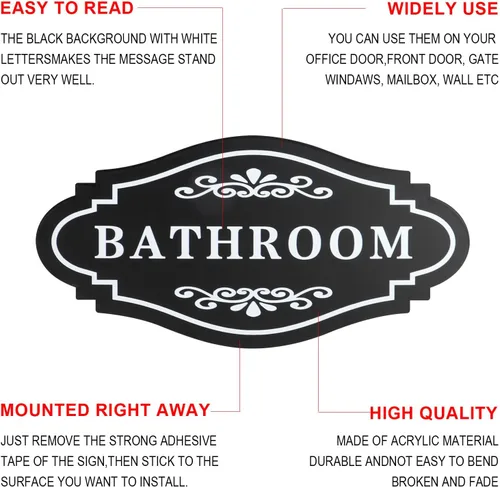 Miniatura 7 de FXRN Adhesivo de baño para negocios y hogar, autoadhesivo, bonita decoración de baño para puerta, letrero de baño unisex o letrero de baño