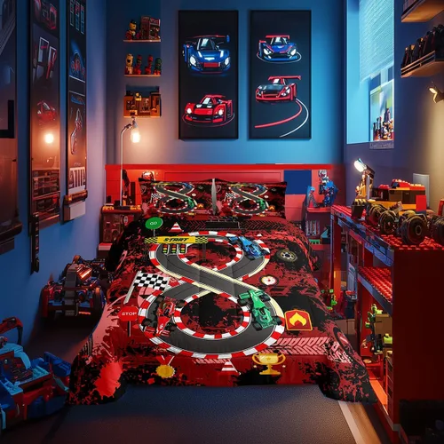 Miniatura 30 de Juegos de Edredón de Bombero Tamaño Twin para Niños, Adultos y Adolescentes, Juego de Ropa de Cama con Patrón de Insignia de Bombero y Llama