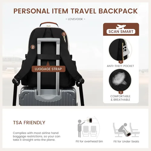 Miniatura 6 de LOVEVOOK Mochila para laptop para mujer, 15,6 pulg. Beige - Negro - Castaño