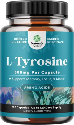 Free Form L - Cápsulas de tirosina de 500 mg – Suplemento de L-tirosina de alta resistencia para energía mental y apoyo de enfoque – Suplemento