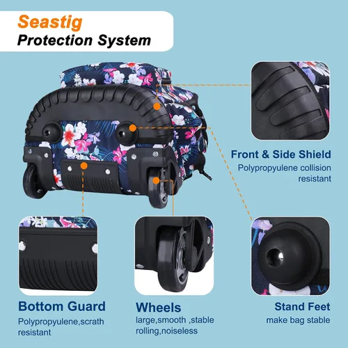 Miniatura 5 de seastig Mochila con ruedas de 18 pulgadas con bolsa de almuerzo y estuche para lápices, mochila con ruedas, mochila para laptop, adultos y niños