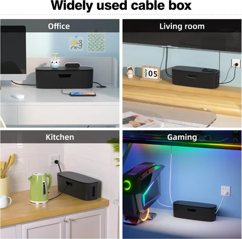 Miniatura 7 de Caja de Gestión de Cables - Caja Organizadora de Cables Grande para Ocultar Regletas de Alimentación y Debajo del Escritorio, Caja Organizadora