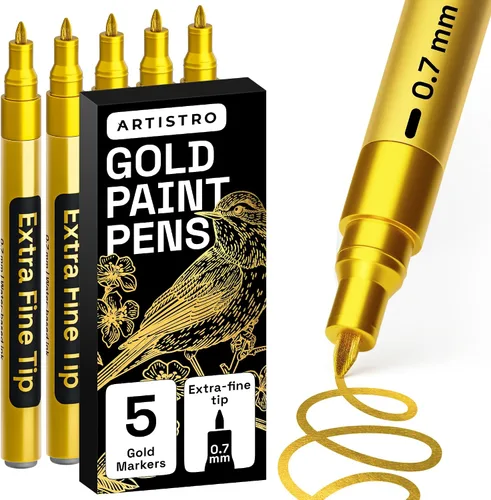 Miniatura 13 de ARTISTRO – 5 rotuladores de pintura acrílica negros a base de agua para marcado de vidrio, pintura en roca, cerámica, madera, llanta, tela, metal