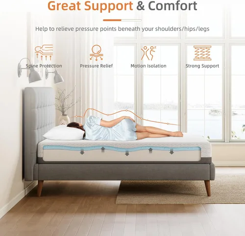 Miniatura 3 de Vesgantti Colchón Full, colchón de espuma viscoelástica de gel de 8 pulgadas para noches frescas y alivio de presión, sensación suave media