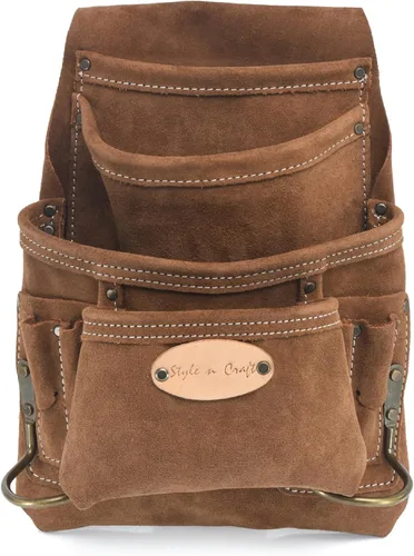 Miniatura 11 de Style n Craft Bolsa de herramientas y uñas de carpintero de 10 bolsillos, bolsa de herramientas de cuero resistente, bolsa de cuero de grano Amarillo