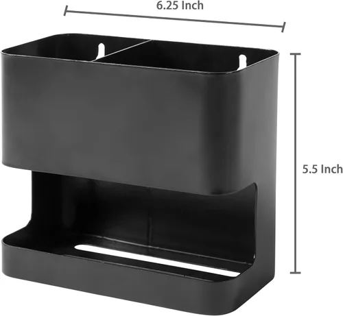 Miniatura 5 de Organizador de herramientas para el cabello MyGift con 2 ranuras, soporte negro de metal para rizador de pelo, organizador de accesorios de salón