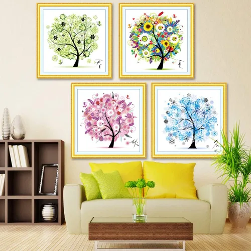 Miniatura 2 de Berry President Kit de hilo de algodón con punto de cruz para hermosas flores de colores ricos y árbol feliz – cuatro estaciones