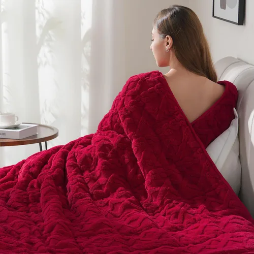 Miniatura 33 de Manta con peso de 15 libras, tamaño twin, manta con peso de sherpa a cuadros 3D de jacquard suave y elegante para adultos, manta de cama acogedora