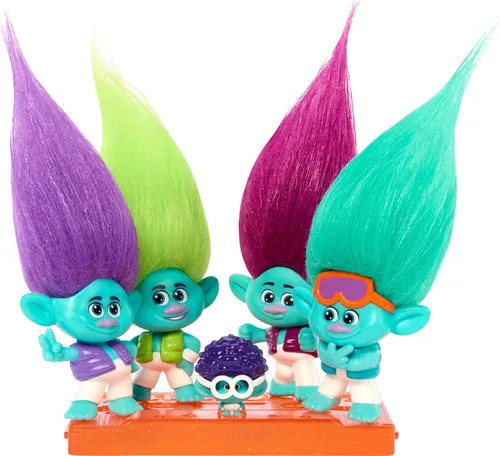 Miniatura 3 de Mattel DreamWorks Trolls Band Together BroZone On Tour Set con 5 muñecas pequeñas y soporte de casete de cinta, juguete coleccionable inspirado