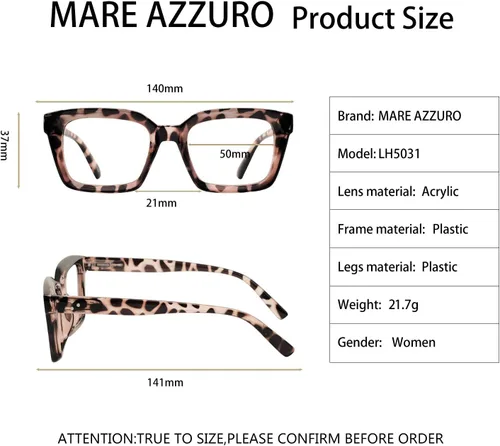 Miniatura 6 de MARE AZZURO Gafas de lectura para mujeres, lector elegante, lentes duraderos 0 1.0 1.25 1.5 1.75 2.0 2.25 2.5 2.75 3.0 3.5 4.0 5.0 6.0 (Demi, 200)