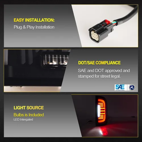 Miniatura 6 de Luces traseras para Chevy Colorado 2015-2022 - Luces traseras LED completas estilo tubo para lámparas de freno de Colorado 15-22, lente negro