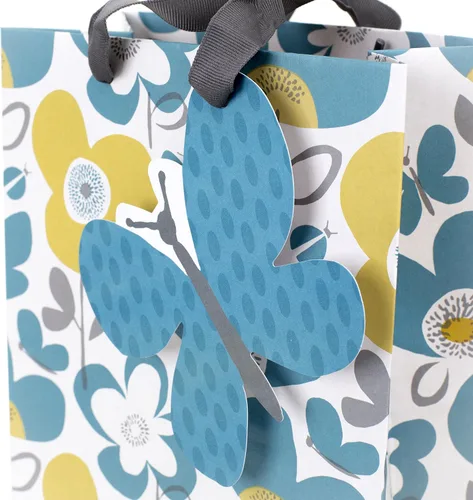 Miniatura 3 de Hallmark Bolsa de regalo mediana de 9" con papel de seda (flores y mariposas; turquesa y amarillo) para cumpleaños, Día de la Madre, despedidas