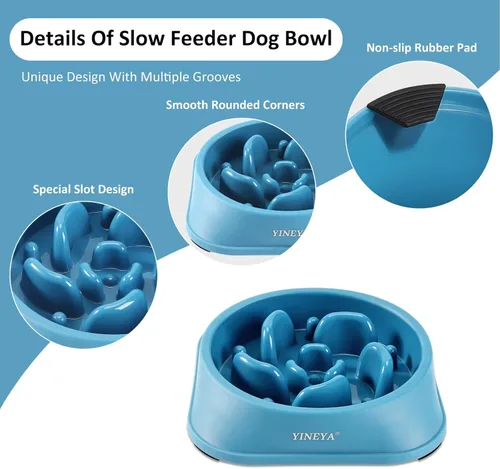 Miniatura 4 de YINEYA Cuencos de Alimentación Lenta para Perros, Suministros para Mascotas Que Ralentizan la Alimentación, Cuencos para Comida de Mascotas, H - azul