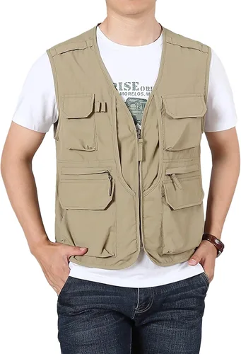Miniatura 2 de LOUECHY Chaleco de pesca para hombre, chaleco ligero de viaje Safari con múltiples bolsillos