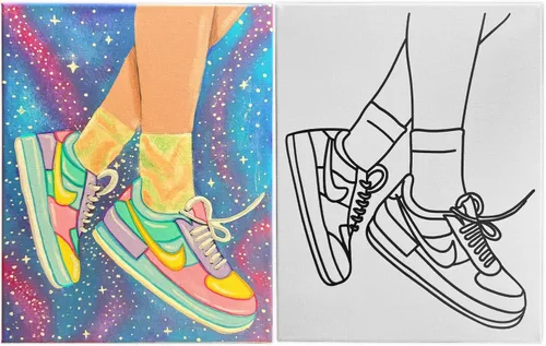 Miniatura 3 de Kit de pintura en lienzo para tenis, juego de arte de lienzo predibujado de 2 unidades de 8 x 10, pintura y sorbo para manualidades para adultos