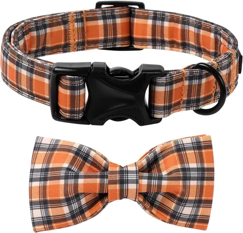 Miniatura 9 de Lionet Paws Collar para perro y gato con corbata de moño, hebilla de plástico ajustable, collar de cuadrícula para perros pequeños, medianos
