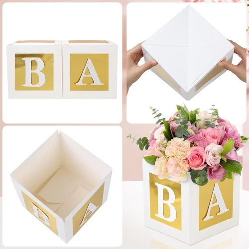 Miniatura 7 de 4 Piezas Cajas de Flores para Baby Shower Centros de Mesa Decoración Dorada Bloque de Bebé Soporte Floral Centro de Mesa Baby In Bloom Revelación