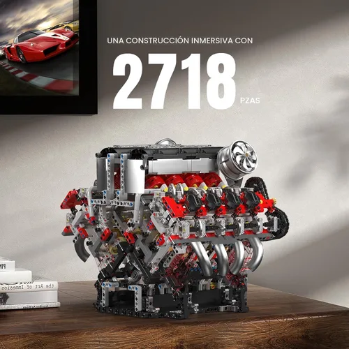 Miniatura 5 de Mould King Juegos de Bloques de Construcción de Motor V8, Kit de Modelo de Motor V8 que Funciona, Kit de Construcción de Modelo de Ingeniería MOC